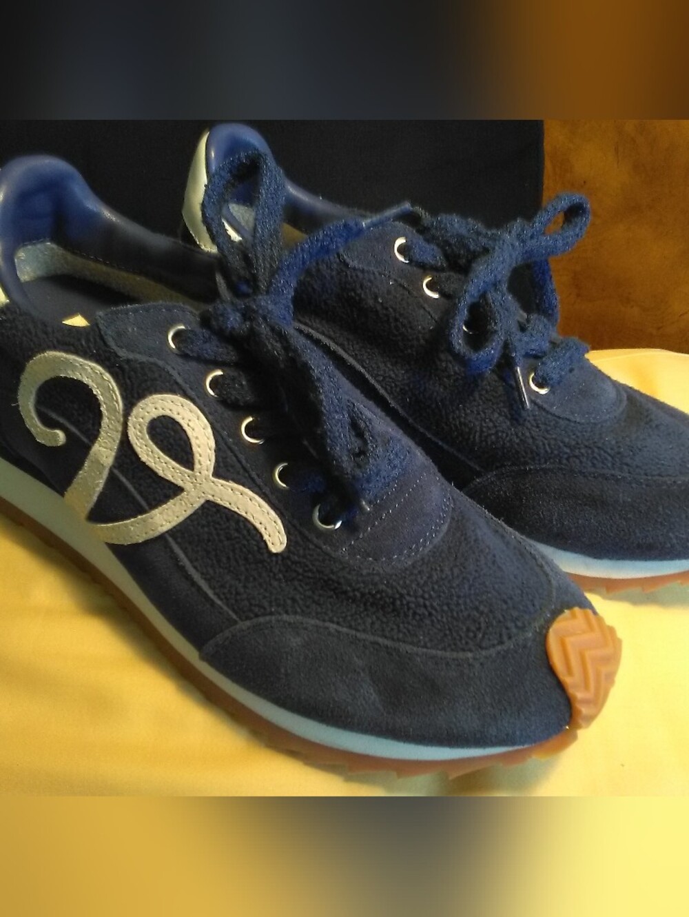 NWOT "Vintage Havana" Navy &  White Suede Sneakers Premium Design Sz. 6
